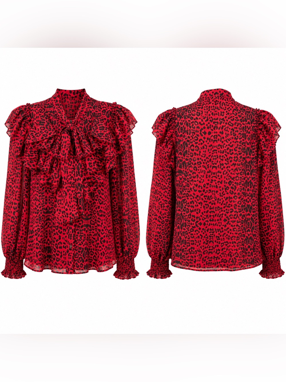Truth Red and Black Leopard Print Ruffle Blouse